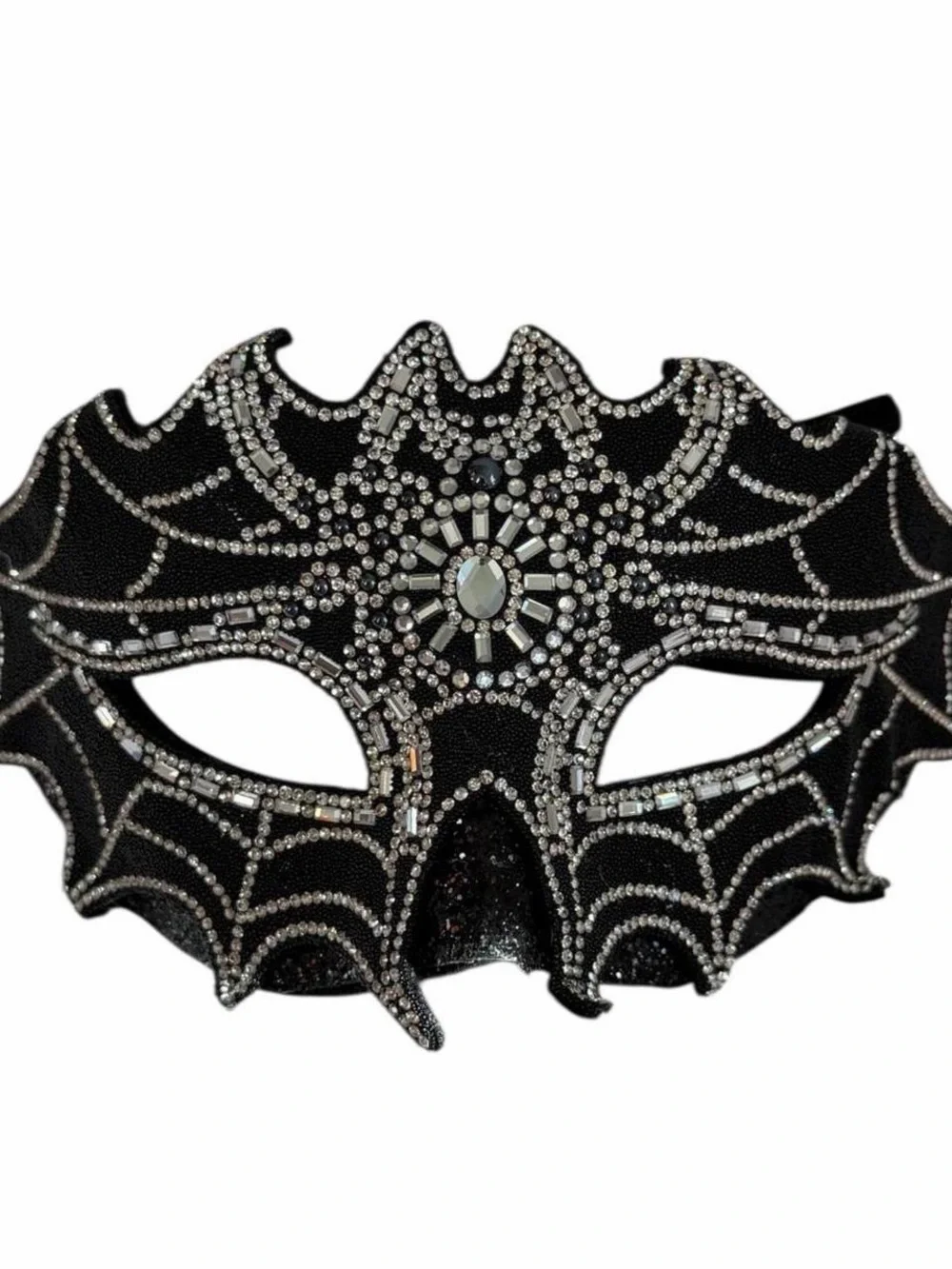 Black Rhinestone Spiderweb Masquerade Mask Halloween Costume